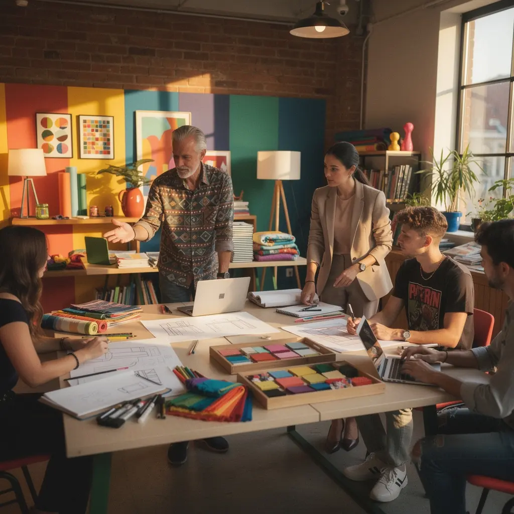 Kaasaegne kontor, kus on harmooniliselt kombineeritud brändi värvid ja materjalid.